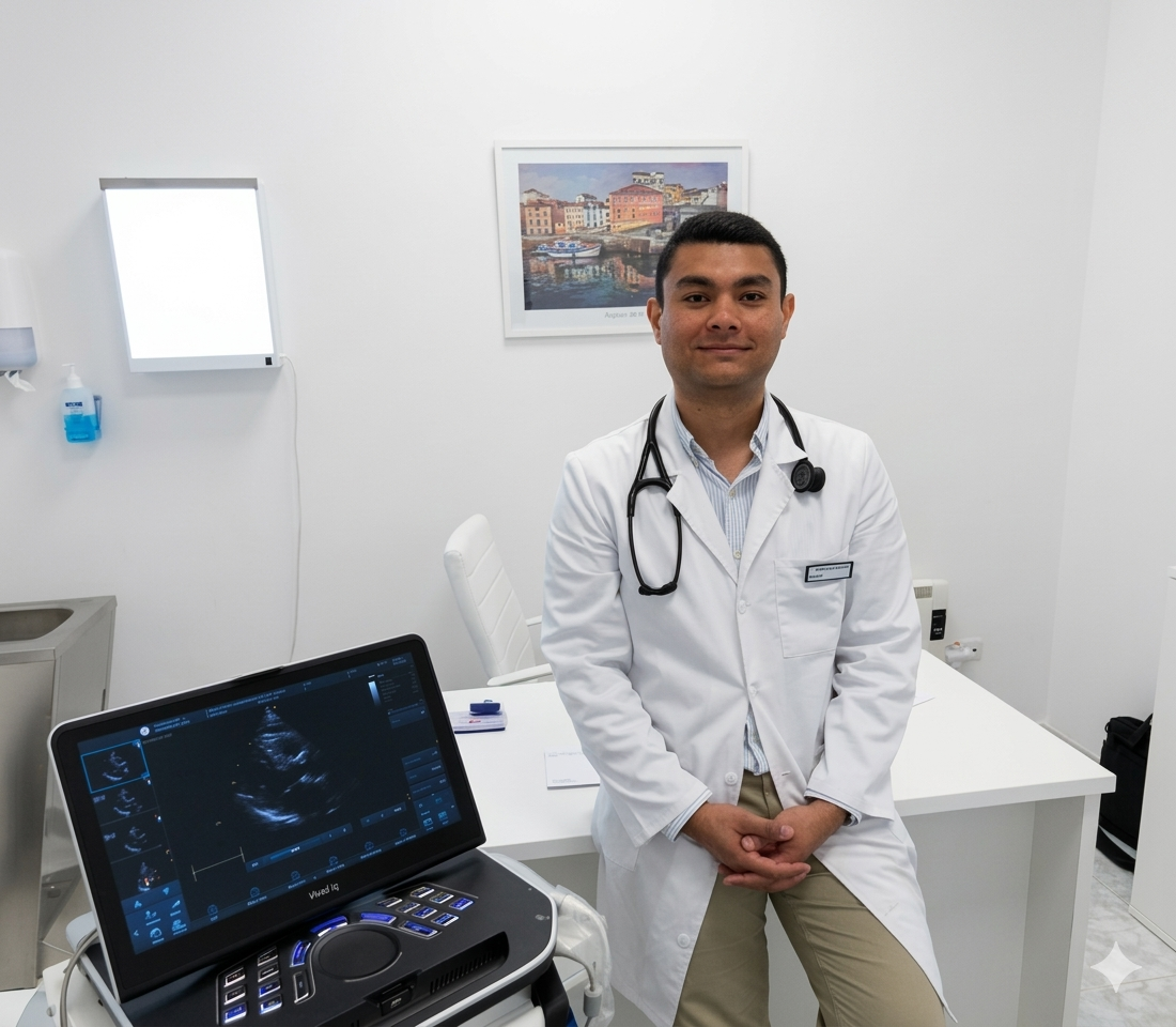 Dr. Gutiérrez Caro durante consulta cardiológica especializada